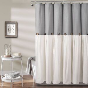 Lush Decor -  Color Block Pleated Farmhouse Shower Cu Gray